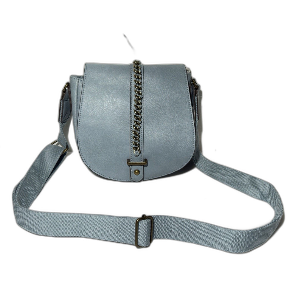 Time and Tru Blue Small Semi-Circle Crossbody Bag Chain Buckle Zipper Strap